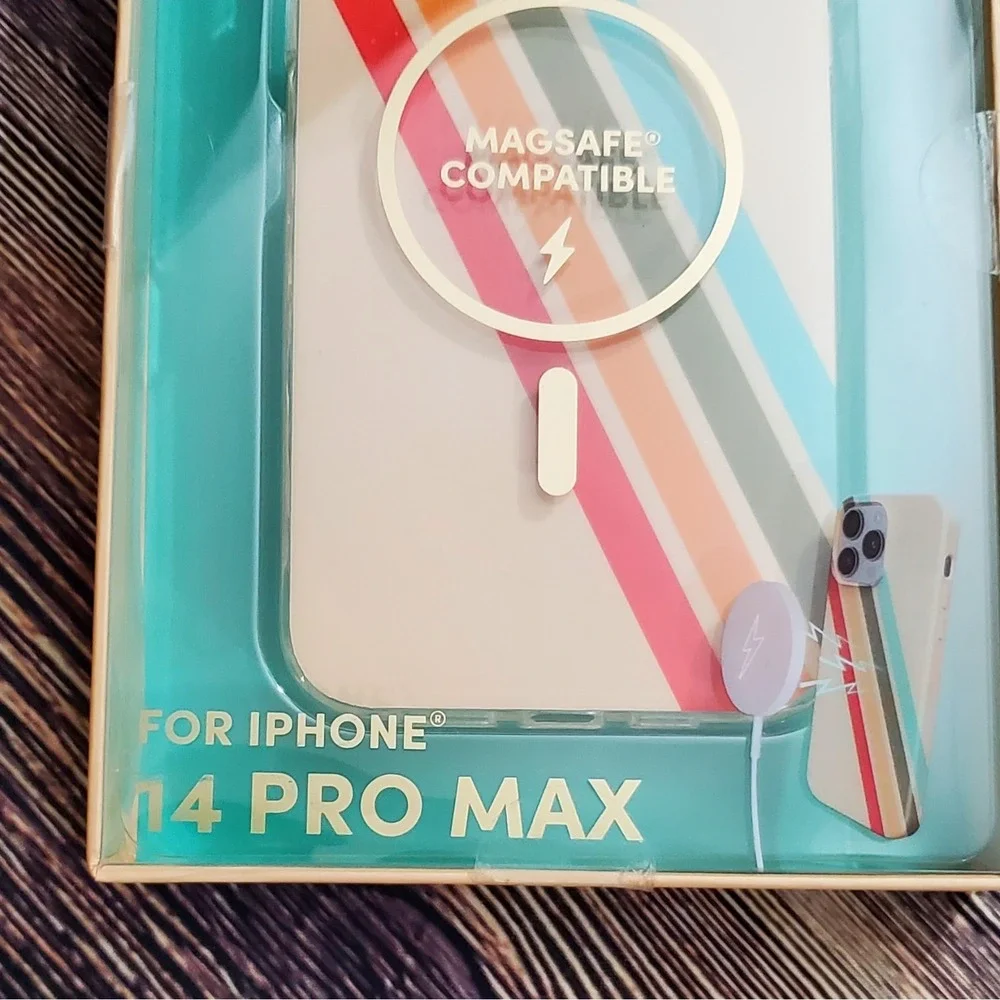 iPhone 14 PRO MAX Case New MagSafe Compatible Retro Rainbow Beige